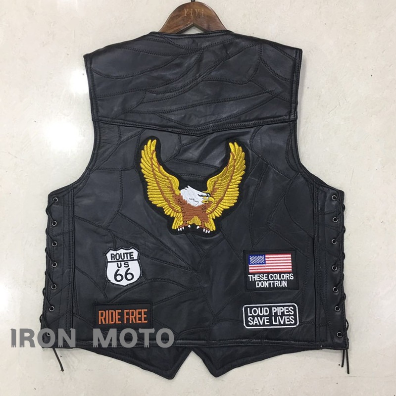 Leather Work Vest - سترة جلدية جديدة للدراجات النارية للرجال،