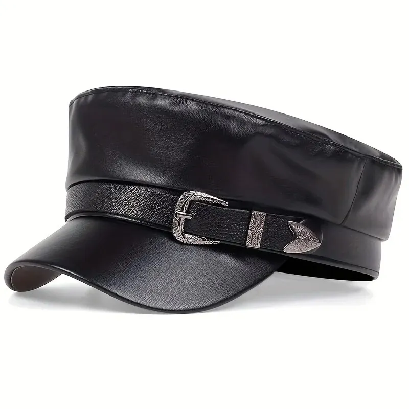Leather Work Hat - قبعات نسائية أنيقة بحزام كبير من