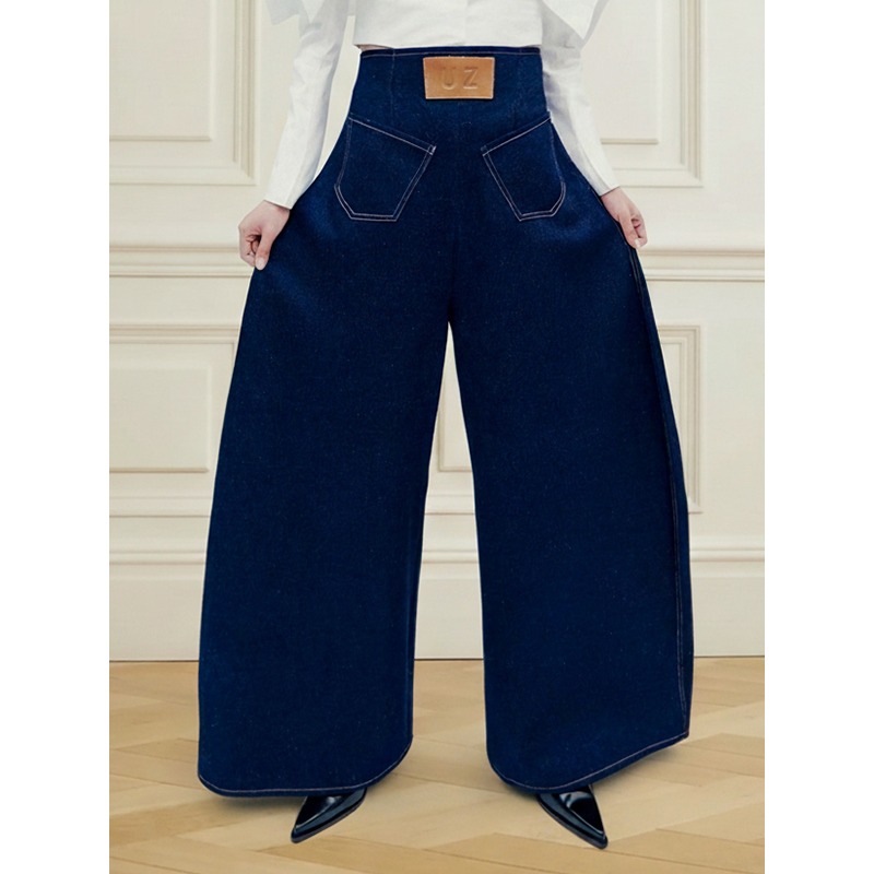 Leather Work Jeans - جينز نسائي أزرق عتيق من Tinan