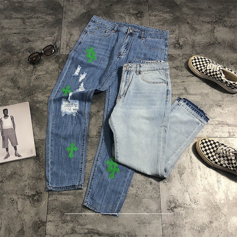 Leather Work Jeans - بنطلون جينز نسائي طويل بخصر عالٍ،